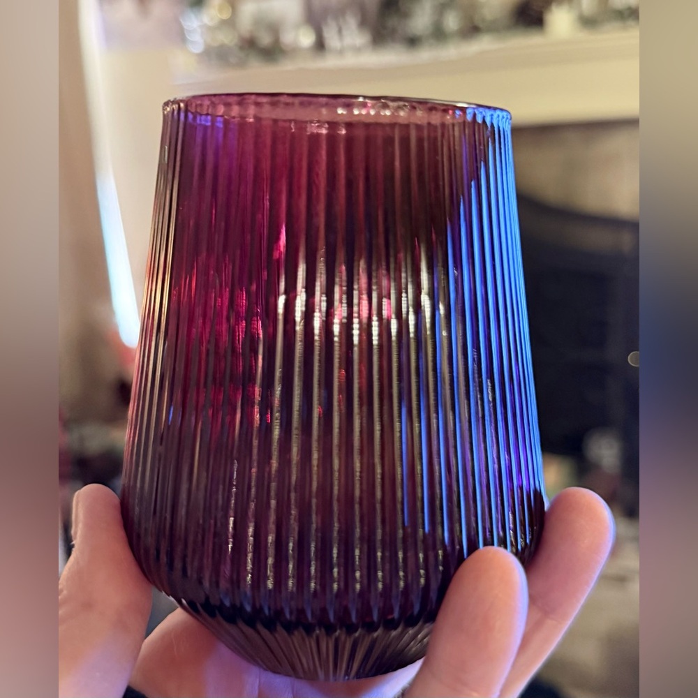 Destination Holiday Stemless Wine Glasses Set of Four in Purple Garnet Glass